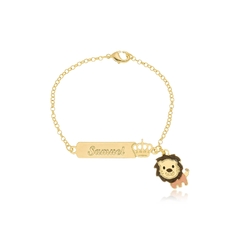 PULSEIRA COM NOME PERSONALIZADO E COROA COM LEÃOZINHO - PL 218 BANHADO OURO 18K