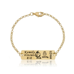 PULSEIRA PLACA COM DADOS DO BEBÊ - PL 241 BANHADO OURO 18K