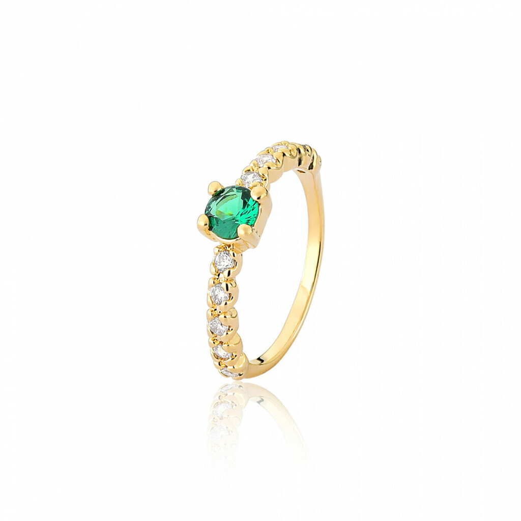 Anel Solitario Zirconia Esmeralda Folheado a Ouro 18k Ref. 23046