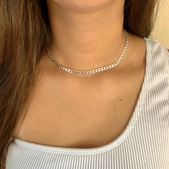 choker corrente banhado a prata 35cm mais um extensor de 5cm