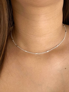 Choker minimalista Palito - banhado a prata 35 cm C/ 5 extensor