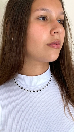 Choker trevo preto - Banhado a prata 35 cm C/ 10 extensor