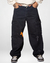 PANTALON BAGGY CARGO 3 BOLSILLOS JEANS RIGIDO NEGRO ESTAMPADO