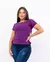 T-shirt Malha Penteada Skinny ao Plus Size - Roxo Violeta