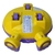 Brinquedo Urso Jumpy nas cores amarelo e roxo, com formato circular e rodas, ideal para atividades educativas.