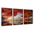 Imagem do Quadro Decorativo 3 Telas Paisagem Por do Sol Árvore Vermelha Monte Fuji