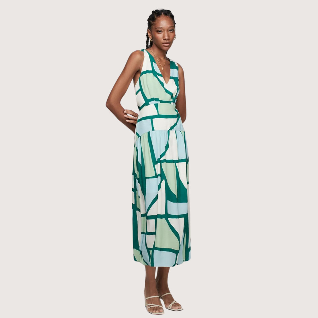 Vestido Dzarm Midi Acinturado Decote V