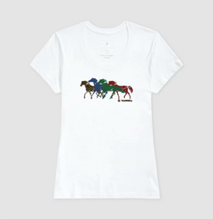 Camiseta feminina de algodão com estampa cavalos.