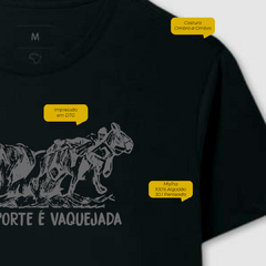 Camiseta masculina de algodão com estampa meu esporte é vaquejada.