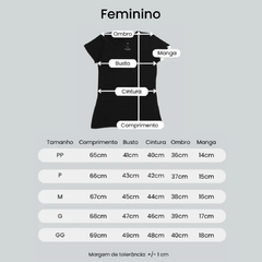 Medidas das camisetas regulares femininas da marca Vaquera.