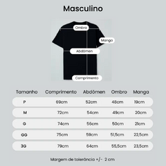 Medidas das camisetas estonadas masculinas da marca Vaquera.
