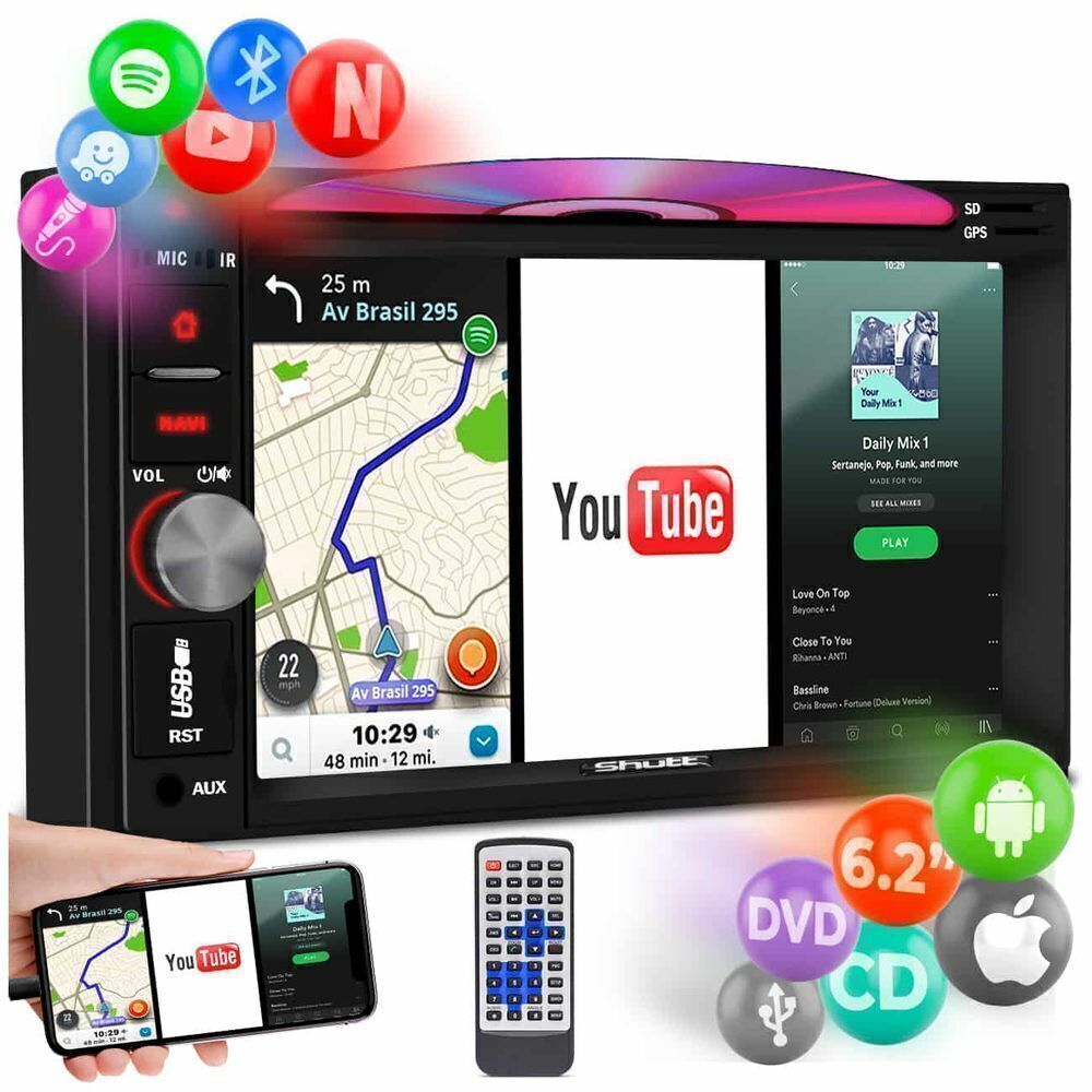 Central Multimídia Universal TV Digital USB DVD BT GPS Espelha Android IOS  Shutt Dakota
