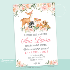 Convite Digital Bosque Rosa Aquarela