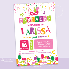 Convite Chá de Fraldas Carnaval Rosa Digital