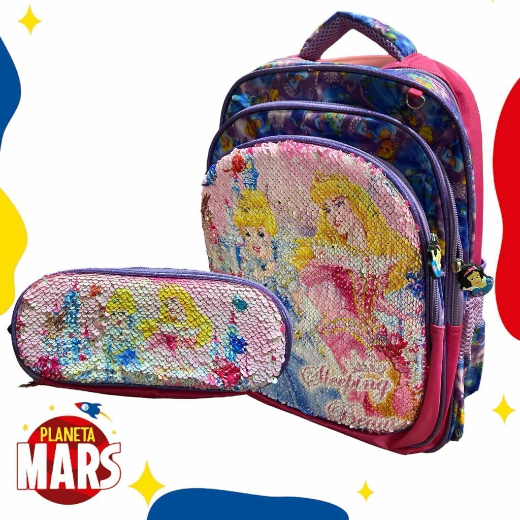 Mochila Princesa con lentejuelas reversibles y luces cartuchera