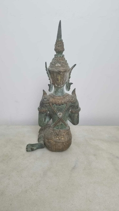 Antiga escultura de divindade Tailandesa em bronze com patina verde azulada - loja online