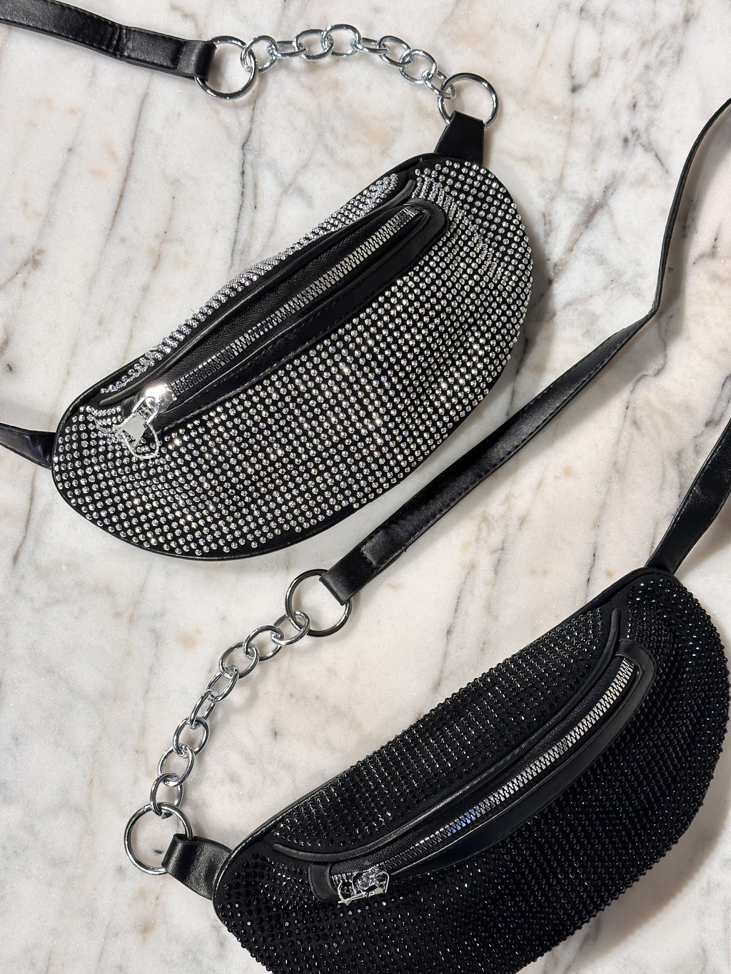 Rinonera con strass brillante o negro bandolera urbana moda