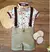 Conjunto Camisa Social ou Body Marrom Baby Safári Bermuda Casual e Gravata Borboleta Bege e Suspensório Marrom Índigo Trend