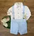 Conjunto Camisa Social ou Body Branca Baby Safári Bermuda Esporte Fino Botão Branco e Suspensório Azul Bebê e Gravata Borboleta Baby Safári Índigo Trend