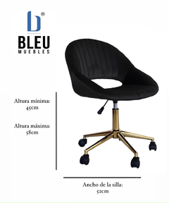 Silla de Escritorio Velvet – Negro - Bleu Muebles