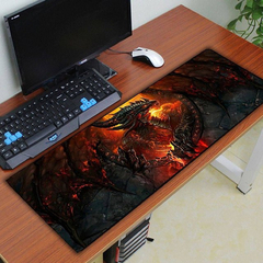 Mouse Pad Gamer Grande 70x35cm Borda Costurada Base Antiderrapante Dragão de Fogo