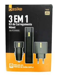 Kit 3 em 1 Powerbank Carregador Viagem e Carregador Automotivo