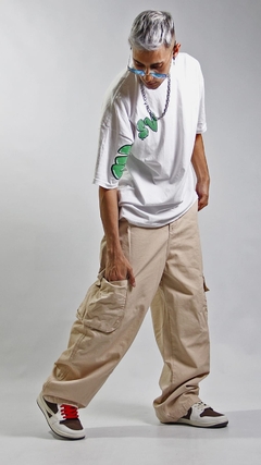 Pantalon super baggy beige gabardina premium mom ancho