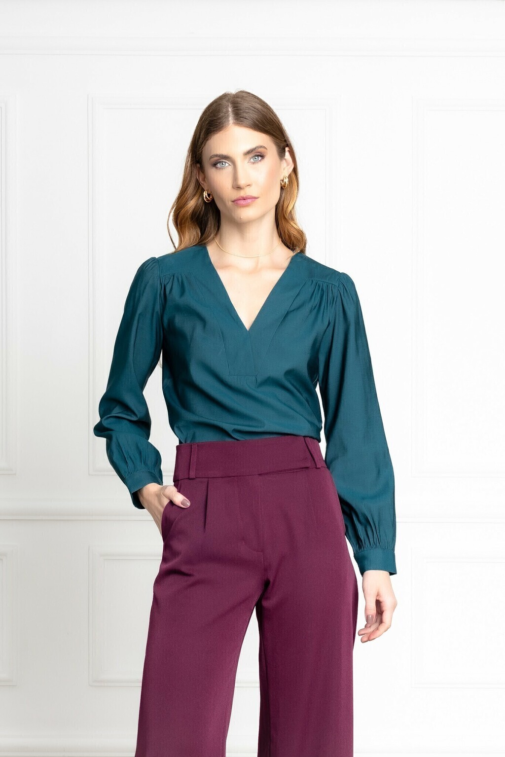 Blusa Feminina Verde Decote V Manga Longa Rosangela Emme