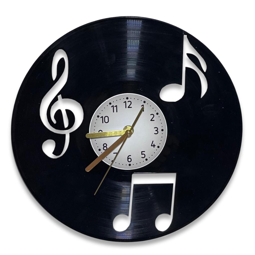 Reloj de Pared Notas Musicales en Disco de Vinilo Vintage Corte Laser