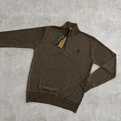 SWEATER MEDIOCIERRE POLO MARRON JASPEADO - comprar online