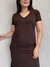 Conjunto em Moletinho Blusa e saia Midi Clarisse - Marrom