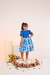 Vestido infantil menina festa blusa azul gola bebê manga bufante laço de perolas e saia de prega com estampa borboleta - comprar online