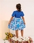 Imagem do Vestido infantil menina festa blusa azul gola bebê manga bufante laço de perolas e saia de prega com estampa borboleta