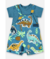 CONJUNTO JARDINEIRA MOLETOM E BODY MALHA FLAME DINO AZUL UP BABY