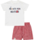 CONJUNTO CAMISETA OFF E BERMUDA LISTRADA VERMELHA NINI & BAMBINI