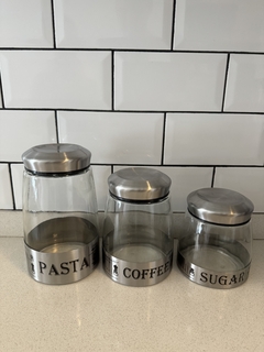 Set x 3 organizadores de cocina “Pasta, Coffee, sugar” - Tienda de frascos deco