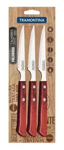 Cuchillo de carne Polywood 4" blister x 3 unidades