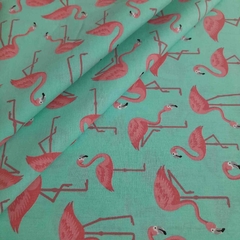 Tricoline Flamingos Grandes fundo Verde Tiffany - comprar online