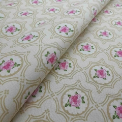 Tricoline Floral Rosa fundo Arabesco bege - comprar online