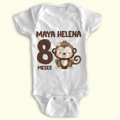 Body Bebê Personalizado Mesversário - Macaquinha - Poliéster + Elastano