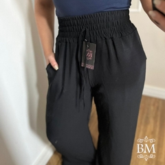 Calça Pantalona, em Air Flow Duna, Preta, Elástico Cintura, Bolsos, Forro, BM1150P - comprar online