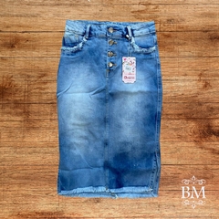 Saia Jeans Lavagem Clara, Cós / Bolso e Barra Desfiada, Fechamento Botão, Anagron BM0931 - comprar online