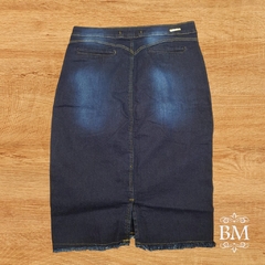 Saia Jeans, Midi, Recorte, Bolsos Frontais, Barra Desfiada, Lilaisa BM1084 - comprar online