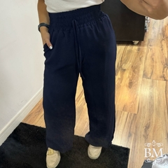 Calça Pantalona, em Air Flow Duna, Azul Marinho, Elástico Cintura, Bolsos, Forro, BM1150M