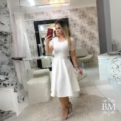 Vestido Corpo em Renda Saia Piquet Off Divas BM0099