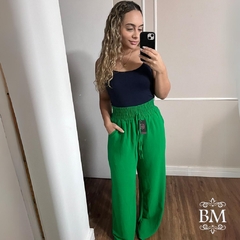 Calça Pantalona, em Air Flow Duna, Verde Bandeira, Elástico Cintura, Bolsos, Forro, BM1150V - comprar online