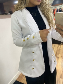 Blazer Comprido, Branco, Alfaiataria, Botões Dourados Frontal e Manga, BM1008B na internet