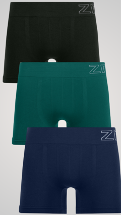 Descubra o conforto e a praticidade do Kit com 3 Cuecas Boxer nas cores preto, azul e verde da Zee Rucci. Confeccionadas com tecnologia seamless para máximo conforto e durabilidade. Aproveite a coleção de básicos atemporais e garanta liberdade de moviment