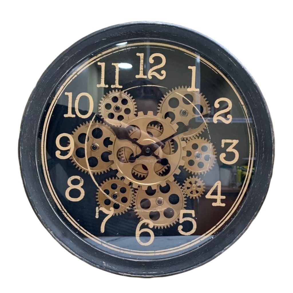 Reloj Moderno De Pared Negro Con Engranajes 33cm