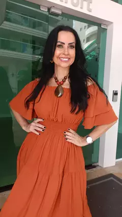 Vestido Longo Manga Babado - Aline Nunes Store 